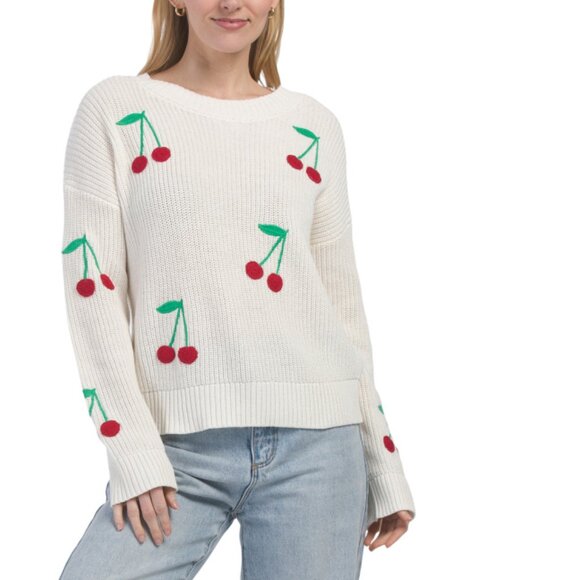 CYNTHIA ROWLEY Cherries Long Sleeve Crochet Cherries Pull Over Sweater - Picture 1 of 2